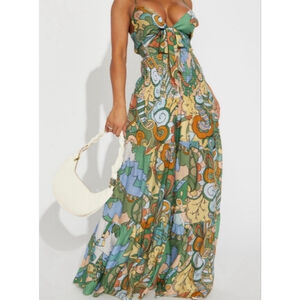 Women's Fashion Nova Green Multi-color Printed Jumpsuit Size L